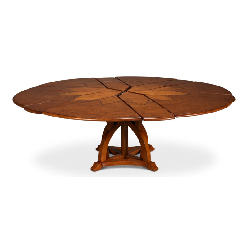 round old world walnut expandable jupe dining table medium