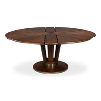 Soho Brown Jupe Dining Table by Sarreid, Ltd. features a pedestal base and segmented top for transitional style.