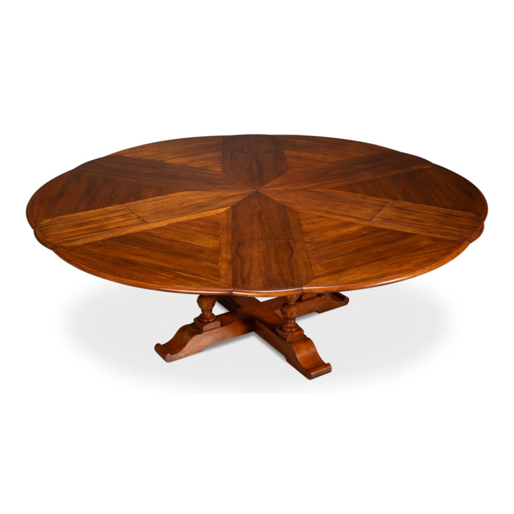 round wood walnut finish expandable jupe dining table extra large
