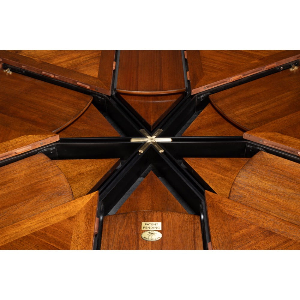 round wood walnut finish expandable jupe dining table extra large