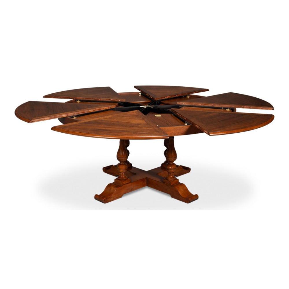 round wood walnut finish expandable jupe dining table extra large