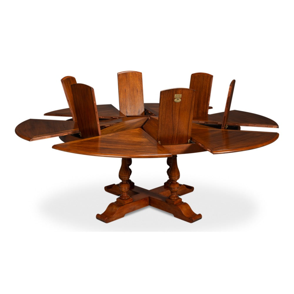 round wood walnut finish expandable jupe dining table extra large