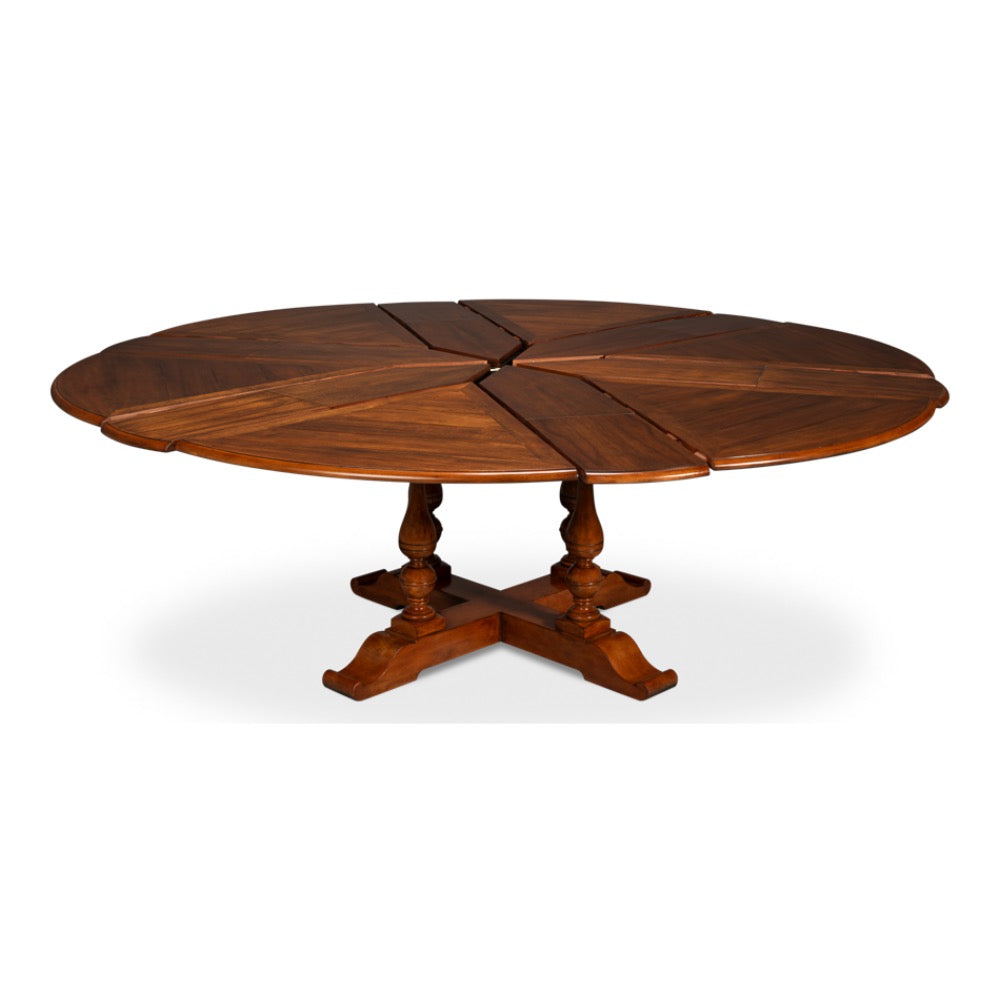 round wood walnut finish expandable jupe dining table extra large
