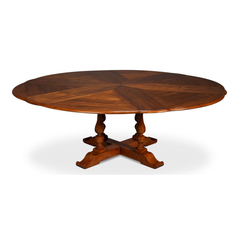 round wood walnut finish expandable jupe dining table extra large