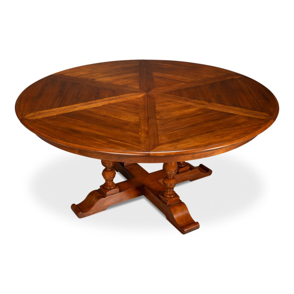 round wood walnut finish expandable jupe dining table extra large
