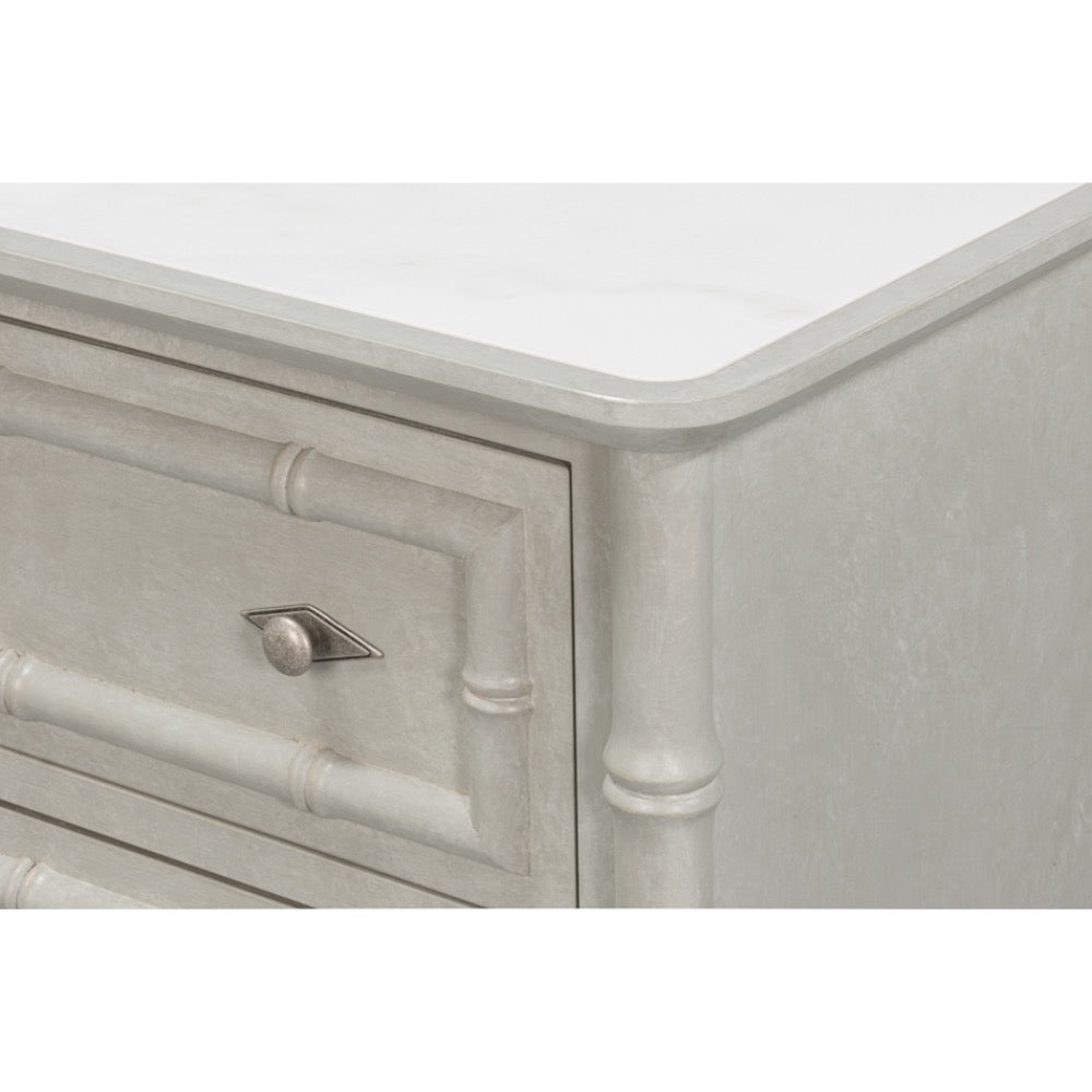 gray white porcelain marble top three drawer chest