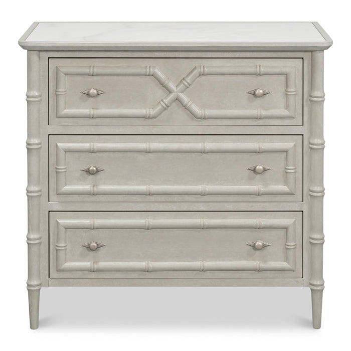 gray white porcelain marble top three drawer chest