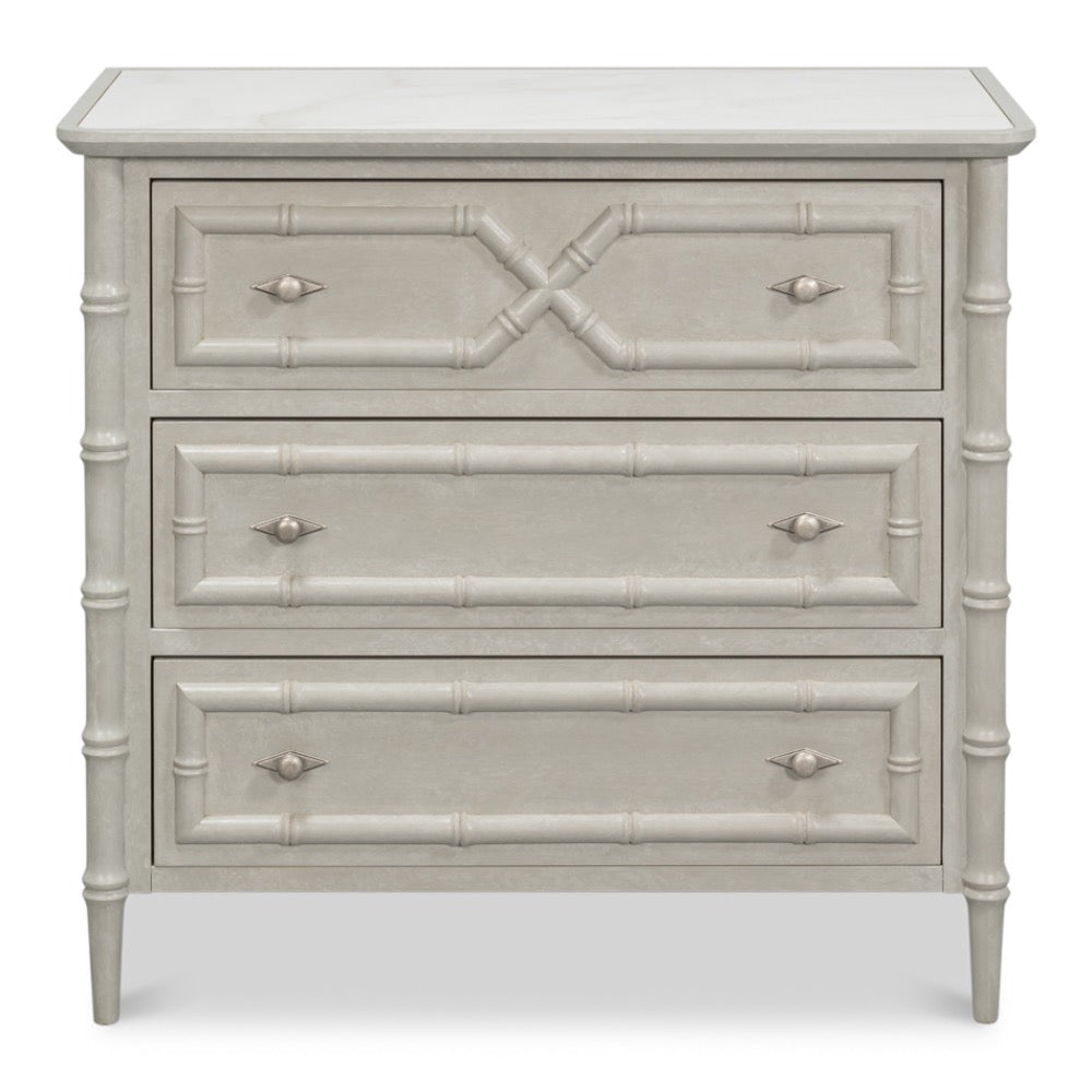 gray white porcelain marble top three drawer chest