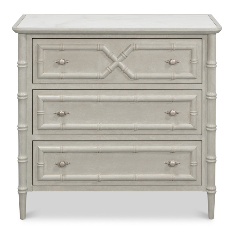 gray white porcelain marble top three drawer chest