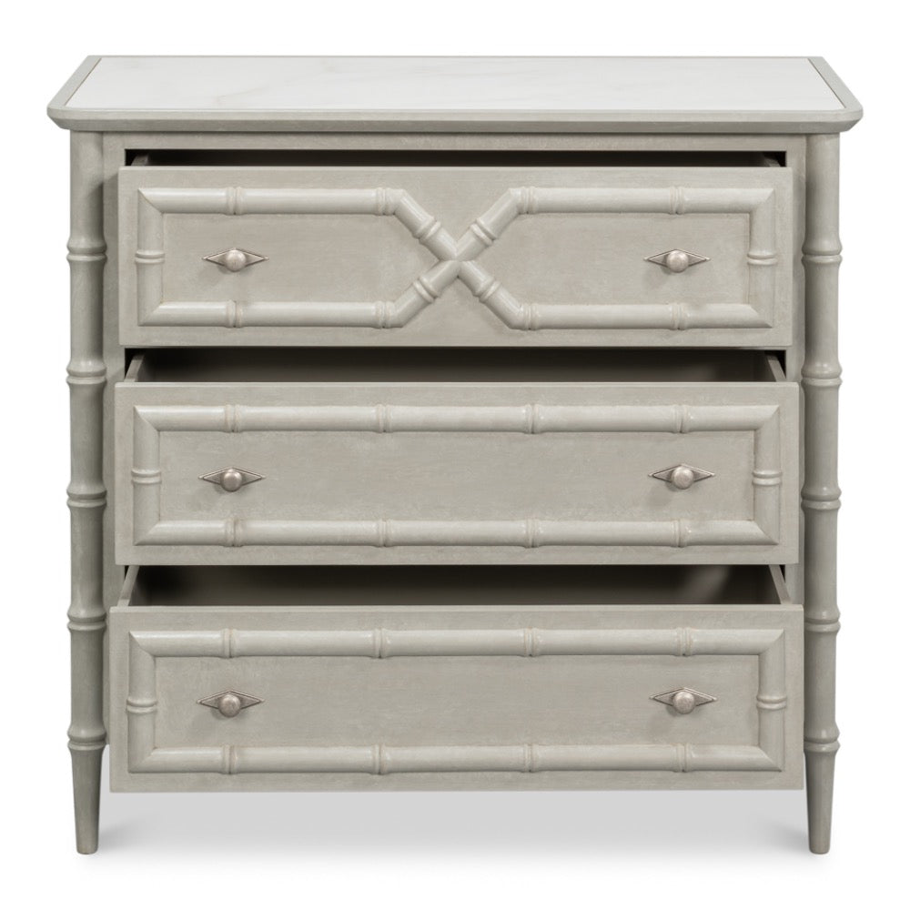 gray white porcelain marble top three drawer chest