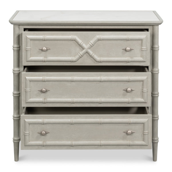 gray white porcelain marble top three drawer chest