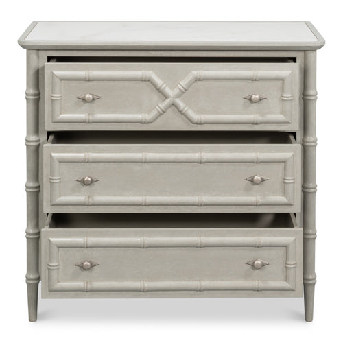 gray white porcelain marble top three drawer chest