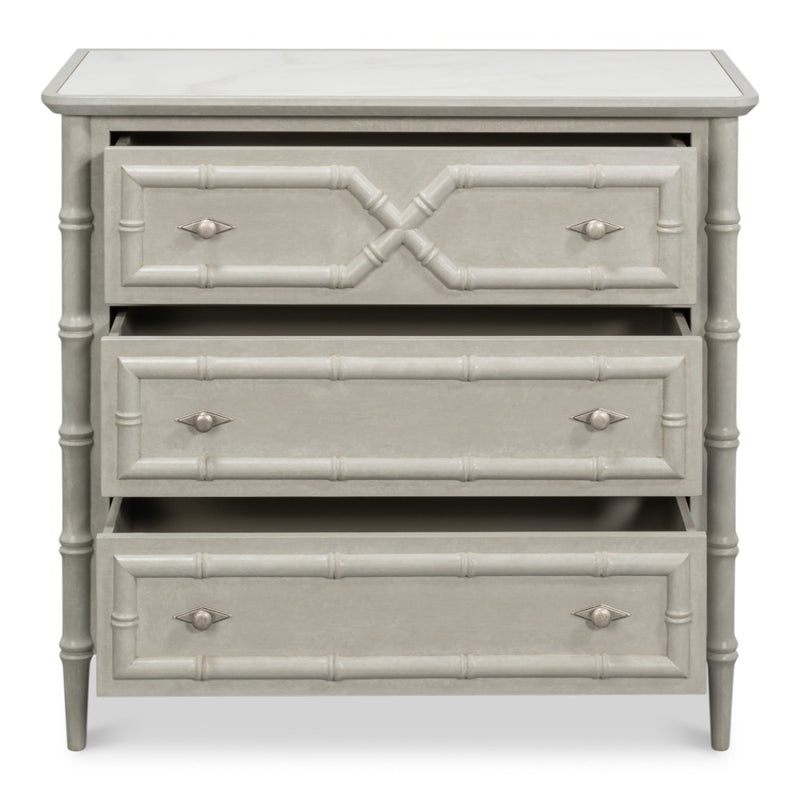 gray white porcelain marble top three drawer chest