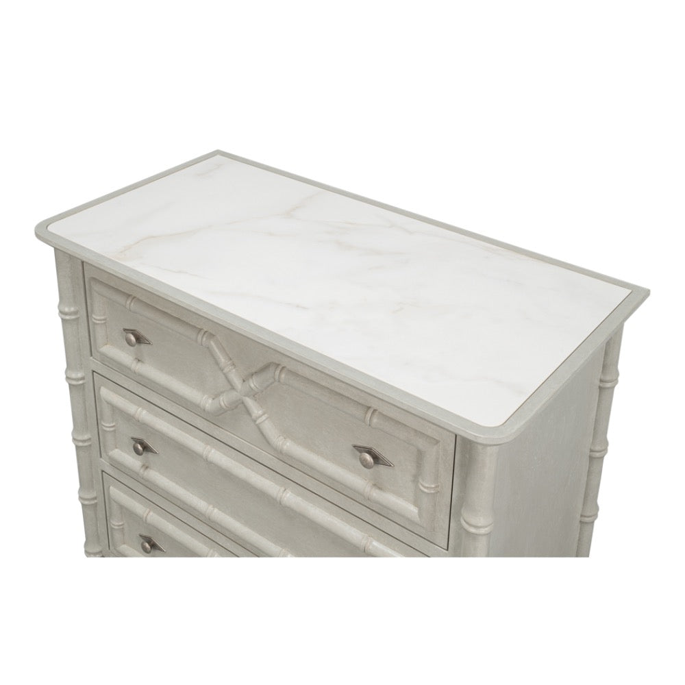 gray white porcelain marble top three drawer chest