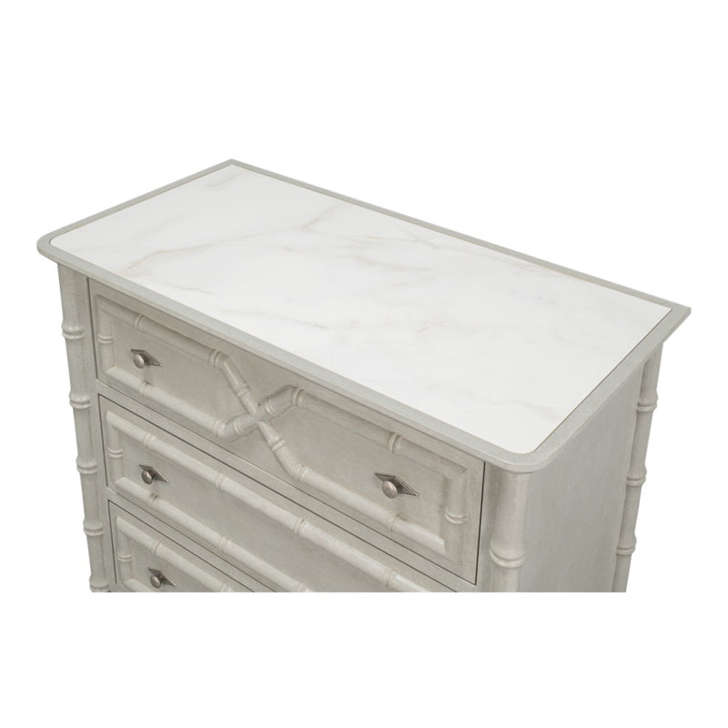 gray white porcelain marble top three drawer chest