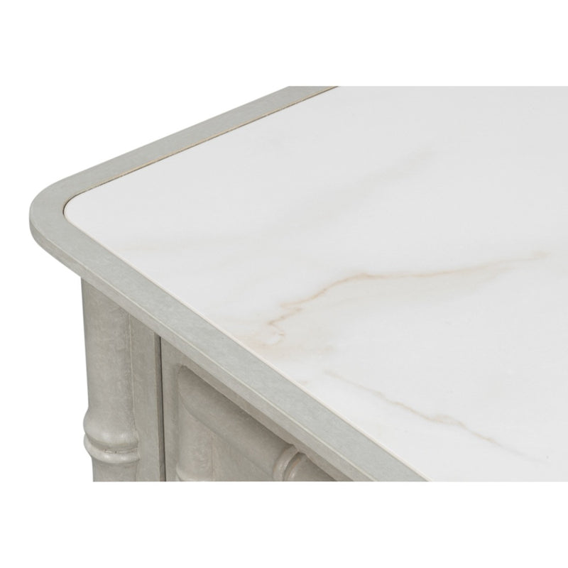 gray white porcelain marble top three drawer chest