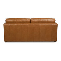 back view wide two seater brown leather couch