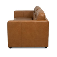 side view wide two seater brown leather couch