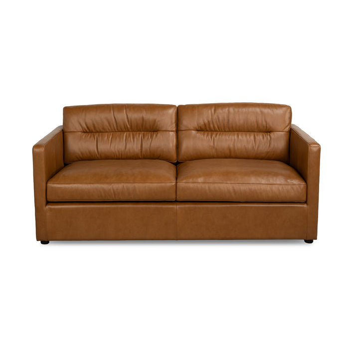 wide two seater brown leather couch