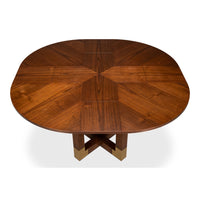 walnut jupe expandable dining table brass accents