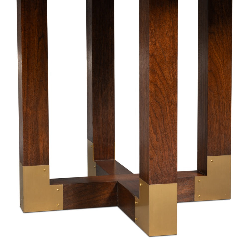 walnut jupe expandable dining table brass accents