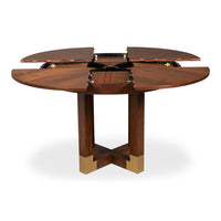 walnut jupe expandable dining table brass accents