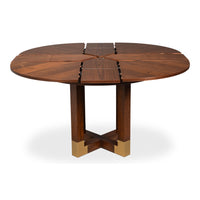 walnut jupe expandable dining table brass accents