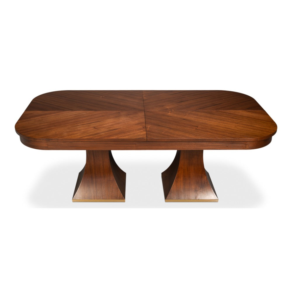 walnut jupe expandable table rectanglular duo pedestal