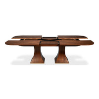 walnut jupe expandable table rectanglular duo pedestal