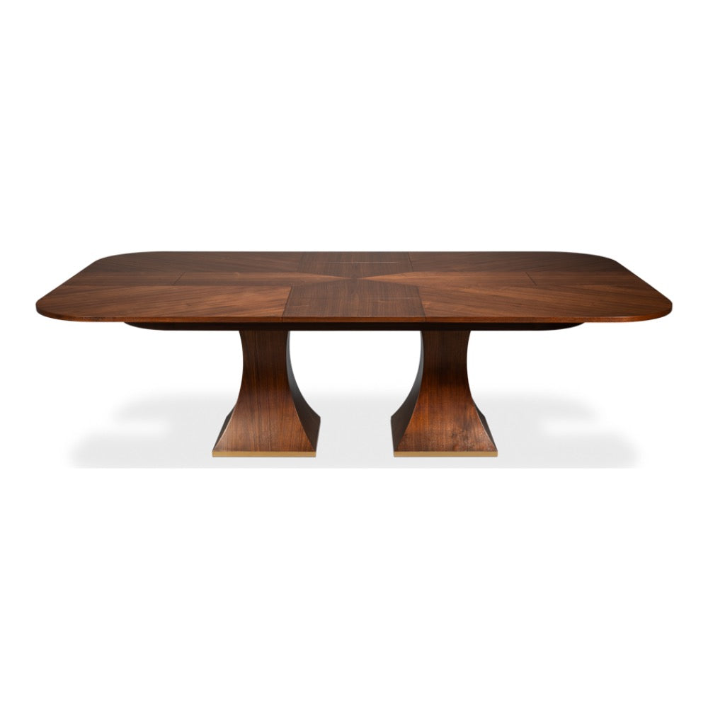 walnut jupe expandable table rectanglular duo pedestal