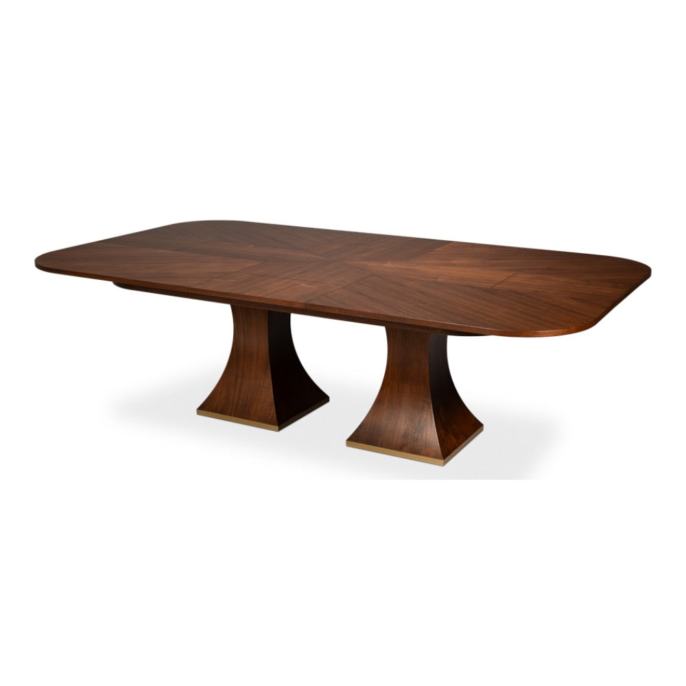 walnut jupe expandable table rectanglular duo pedestal
