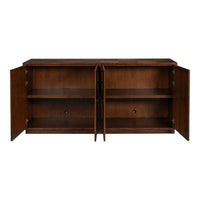 Wooden cabinet with open doors on a white background