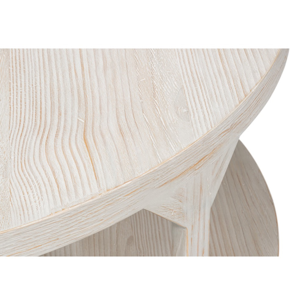 Close-up of a wooden stool with a light finish on a white background