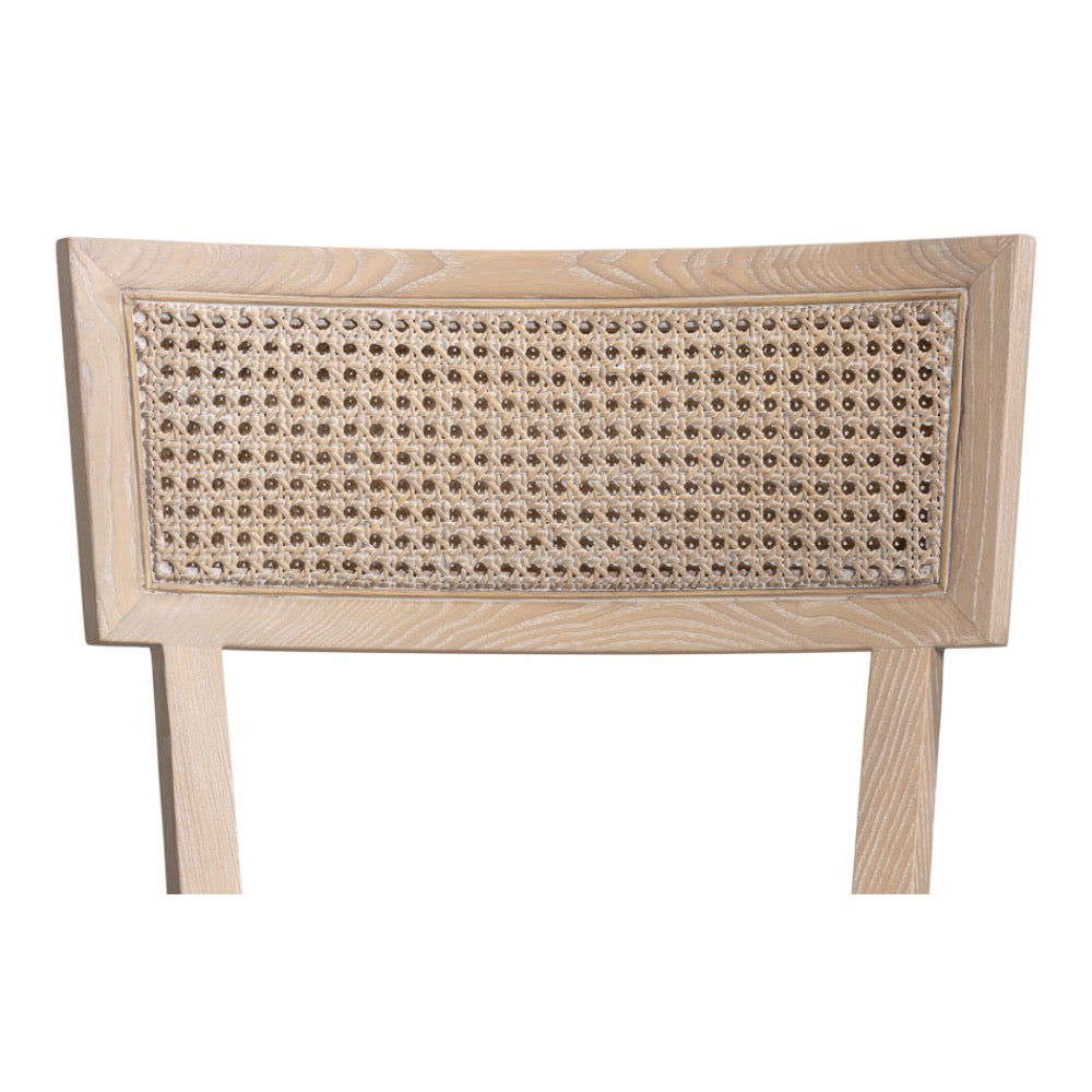 caned light wood dining chair backrest