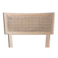 caned light wood dining chair backrest