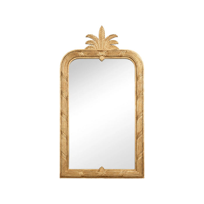gold rounded rectangular mirror pinapple leaf accent top