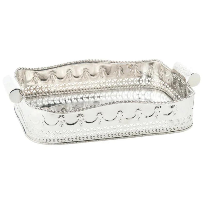 tray rectangle silver cutouts decorative swags embossed