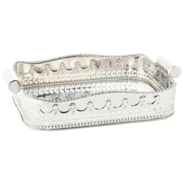 tray rectangle silver cutouts decorative swags embossed