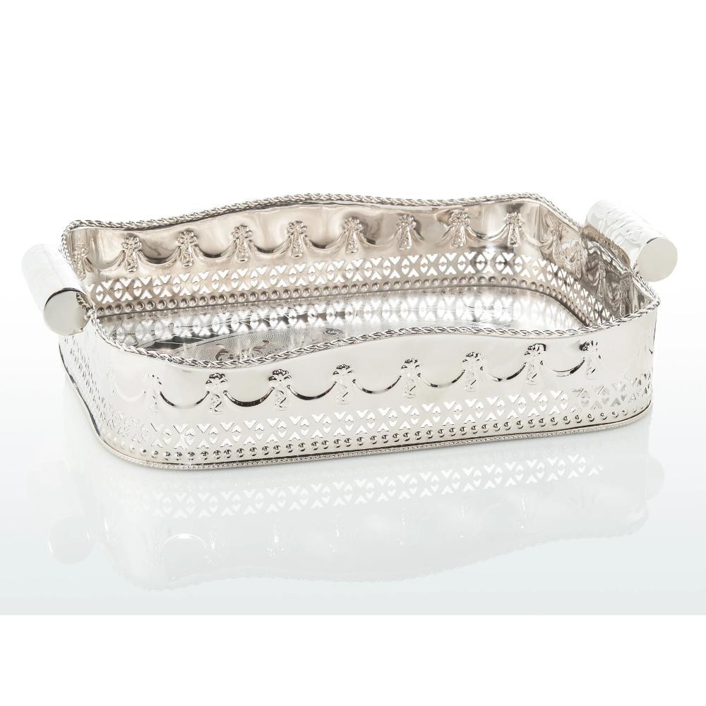 tray rectangle silver cutouts decorative swags embossed