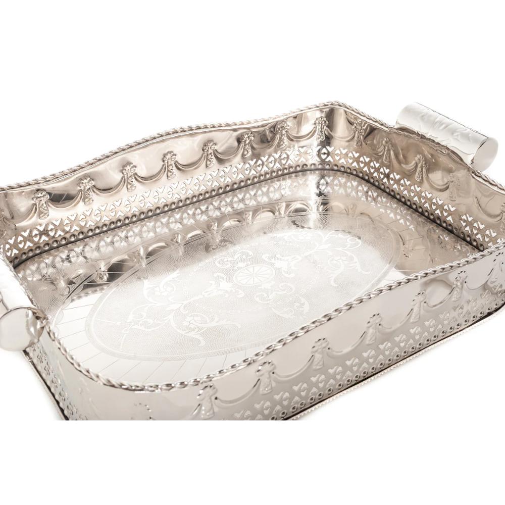 tray rectangle silver cutouts decorative swags embossed