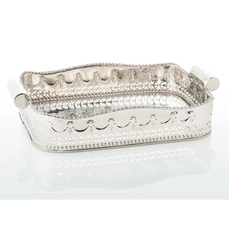 tray rectangle silver cutouts decorative swags embossed