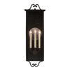black iron 3-light outdoor wall sconce seeded glass scroll top