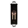 black iron 2-light outdoor wall sconce seeded glass scroll top