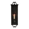 black iron 1-light outdoor wall sconce seeded glass scroll top
