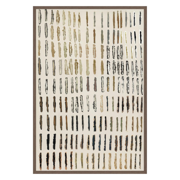 art painting tall abstract browns golds blacks rows horizontal lines