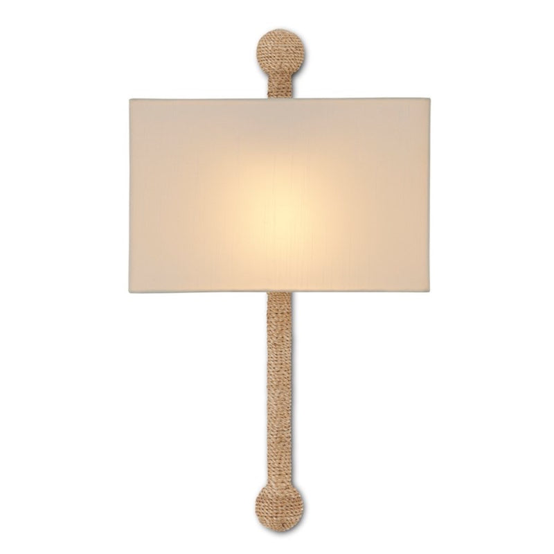 baton-like abaca rope wrapped wall sconce ivory rectangular shade