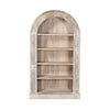 wood arched bookcase white wash open shelves