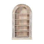 wood arched bookcase white wash open shelves