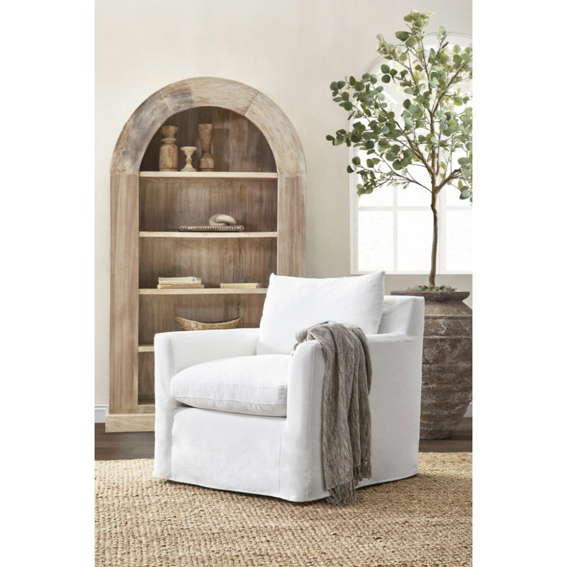 wood arched bookcase white wash open shelves