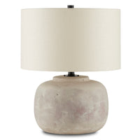 round concrete base table lamp beige linen shade